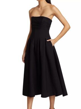 Odessa Strapless Black A-Line Midi Dress